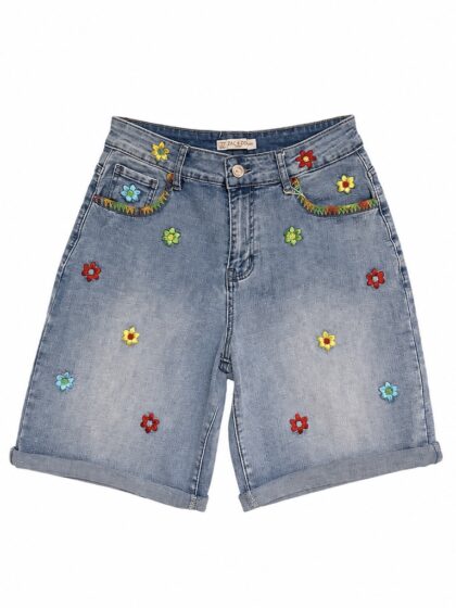 Jeansshorts mit Blumenstickerei